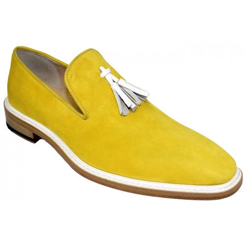 Emilio Franco "EF105" Yellow Genuine Suede Leather Loafer With Tassels.